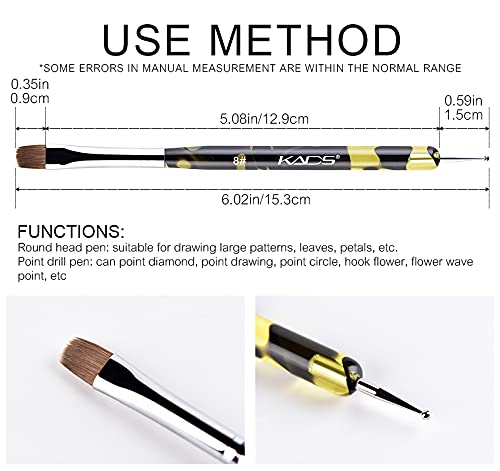 KADS Kolinsky Sable Brush 2 Way Acrylic Professional French Manicure Clean-up Brush Nail Art Brush Nail Dotting Pen (8#)