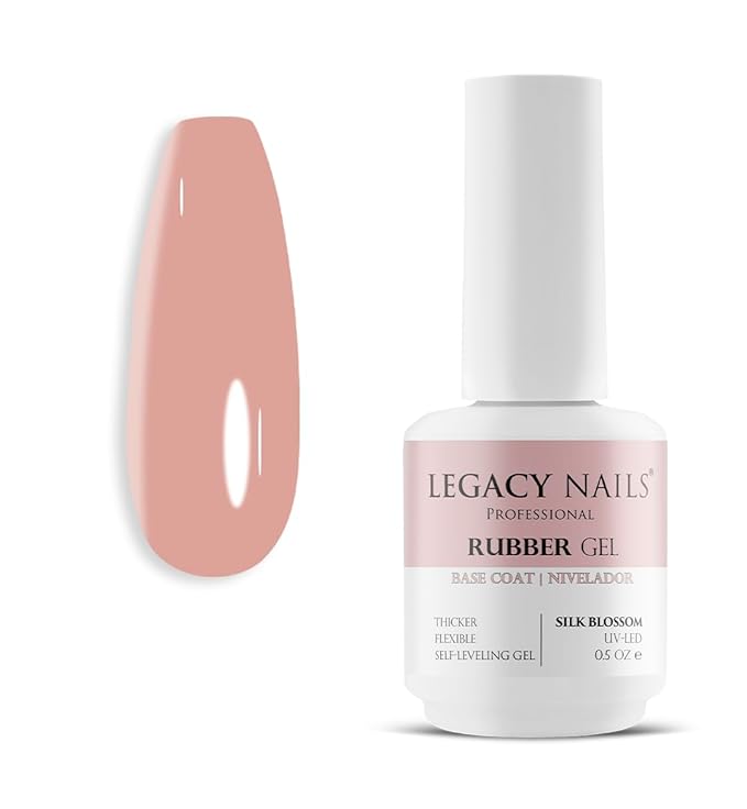 LEGACY NAILS Professional Rubber Gel Base-Coat 0.5 fl oz. Nivelador UV-LED Full Coverage Elastic Thick Flexible Gel Base Coat Builder (SILK BLOSSOM)