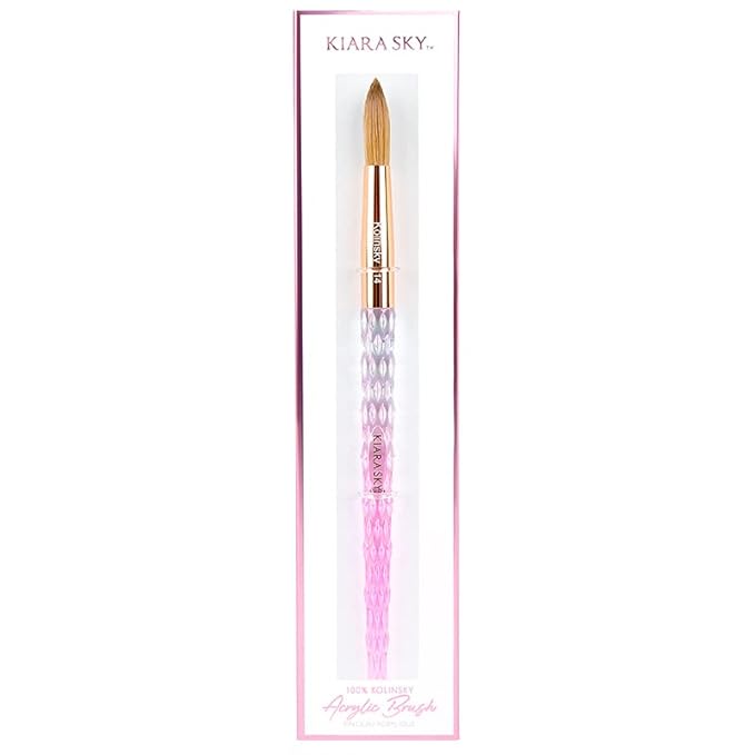 Kiara Sky Acrylic Brush #14 - Pink | 100% Pure Kolinsky | Crystal Cut Handle and Acetone Resistant