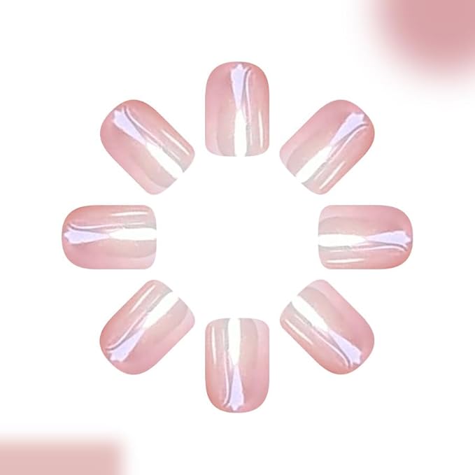 Ombre Press on Nails Short Square Fake Nails Chrome False Nails Press ons for Nude Gradient Manicure Reusable Artificial Nail Full Cover Glossy Glue on Nail Stick on Nails for Women 24 Pcs