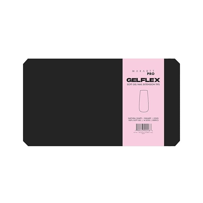 MakarttPro GelFlex Soft Gel Tips 500pc Box – Long Square Shape – 14 Sizes 00–9 – Clear Soft Gel Extensions – Easy to Apply, Lightweight, Professional Salon Quality