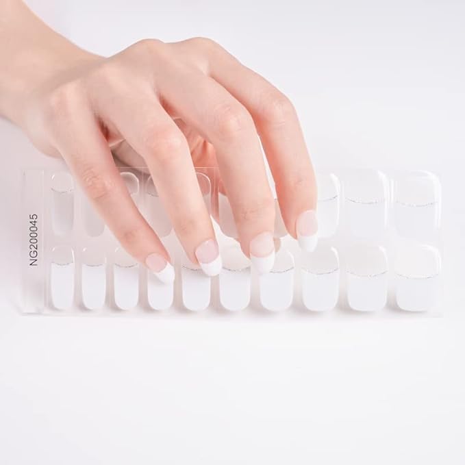 Semi Cured Gel Nail Strips White French Tip Gel Nail Wraps Gift for Women UV Light Required Nail Art Stickers Pegatinas Uñas Nail Decals Nails Sticker