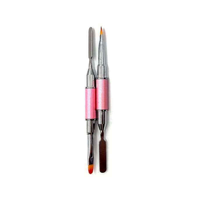 2 Pack of Polygel Brush and Picker Dual-Ended 2 IN 1 Design Stainless Steel Gel Nail Brush Polygel Slice Tool for PolyGel UV Gel Acrylic Nails Extension Quick Building Gel(Pink)