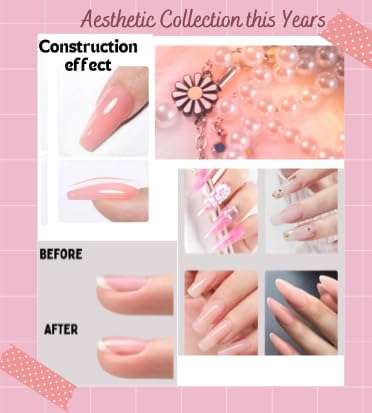 SEQ Poly Extension Gel Kit – SUMMER BLUSH Neutral Builder Formula with Base & Top Coat, Easy Application for Salon-Style Extensions, Includes Brush & Gift Bag
