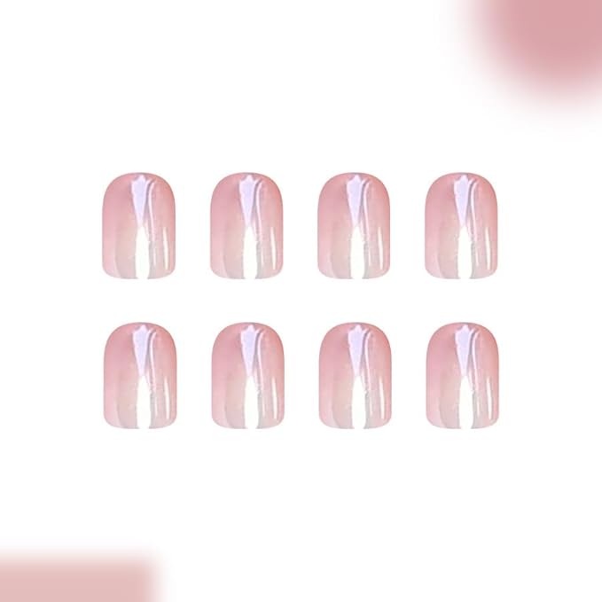 Ombre Press on Nails Short Square Fake Nails Chrome False Nails Press ons for Nude Gradient Manicure Reusable Artificial Nail Full Cover Glossy Glue on Nail Stick on Nails for Women 24 Pcs