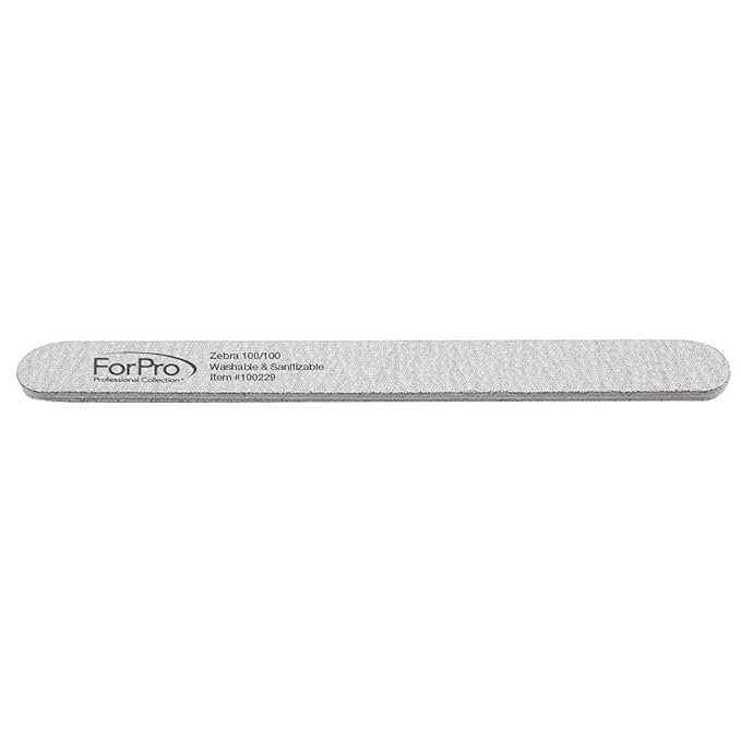 ForPro Professional Collection Zebra Foam Board, 100/100 Grit, Double-Sided Manicure Nail File, 7” L x .75” W 50-Count