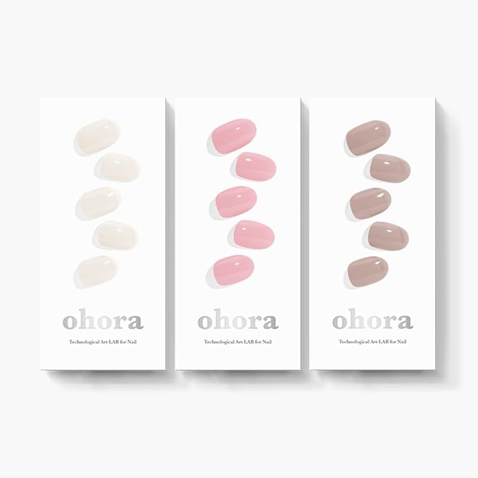 ohora Bundle Set (Daily Trio) - N Cream Cotton, N Pink, N Beige Semi-Cured Gel Nail Strips, Works with Any UV/LED Lamps, Salon-Quality, Long Lasting, Easy to Apply & Remove