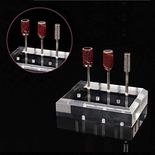 1Pc Rectangle Acrylic Nail Drill Bit Holder Stand Case Display Organizer 6 Holes Drill Bit Holder Manicure Tools for Home Use or Profession Nail Salon Use, Clear