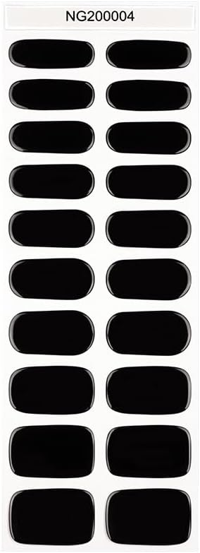Semi Cured Gel Nail Strips 20 Pcs Black Nail Wraps, Stickers, UV Light Required Nail Art Design Decoration Accessories