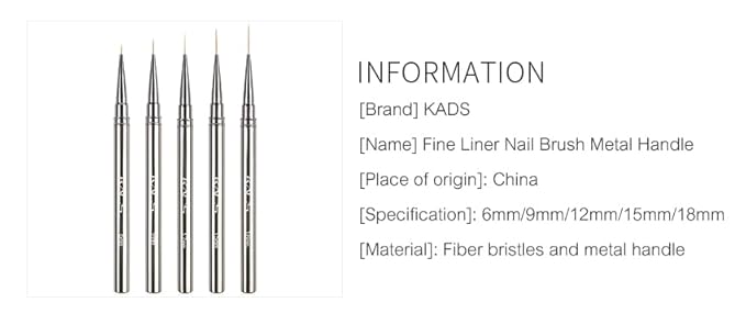 KADS Fine Liner Nail Brush Metal Handle Nail Painting Design Brush Drawing Pen 6mm 9mm 12mm 15mm 18mm (6mm)