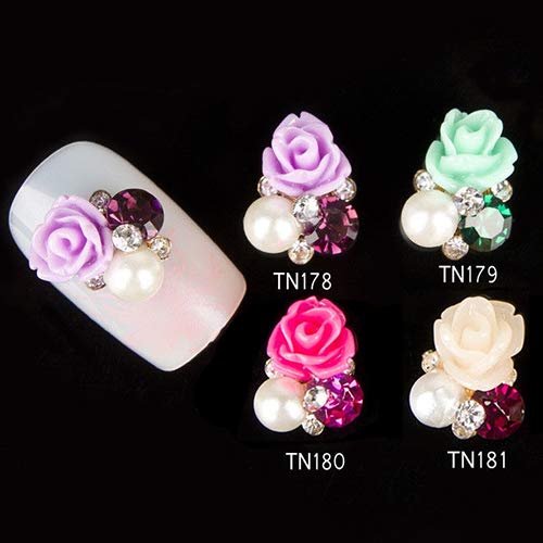 10 Pcs Nail Art Designs Stickers 3D Rhinestone Decals Decorations Rose Flower Tips Studs for Women Kids Girls TN178-Purple