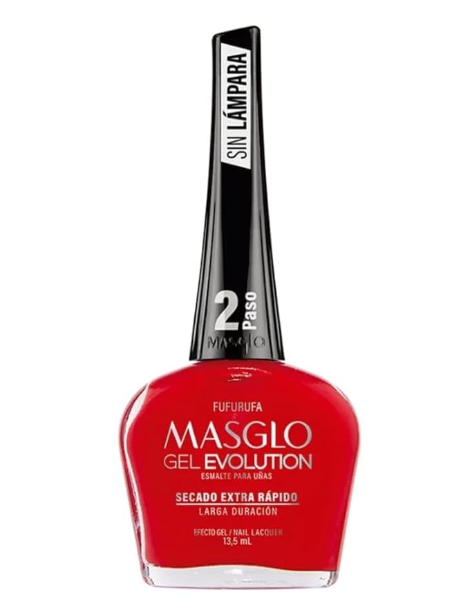 MASGLO GEL EVOLUTION Nail Polish Gel Effect, No UV/Led Lamp Required, Duration up to 12 day, 1 peice color (FUFURUFA) Gel sin necesidad de lampara UV/Led, hasta 12 dias de duracion