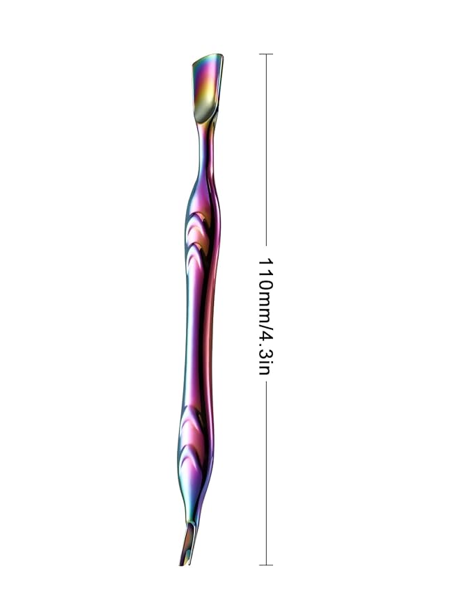 FERYES Cuticle Pusher with Fork, 2-in-1 Cuticle Trimmer Nail Care Tool, Stainless Steel Cuticle Remover Tool for Manicures and Pedicures -Rainbow