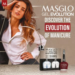 MASGLO GEL EVOLUTION Nail Polish Gel Effect, No UV/Led Lamp Required, Duration up to 12 day, 1 peice color (LINDA) Gel sin necesidad de lampara UV/Led, hasta 12 dias de duracion