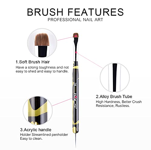 KADS Kolinsky Sable Brush 2 Way Acrylic Professional French Manicure Clean-up Brush Nail Art Brush Nail Dotting Pen (Size 2)