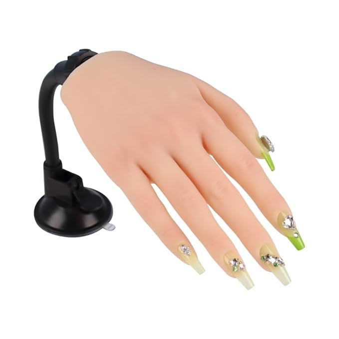 Practice Hand for Acrylic Nails with Stand Bracket, Silicone Fake Hands to Practice Fake Nails Mannequin Hand for Nails Practice and Nail Art Single Right Hand Color 1#
