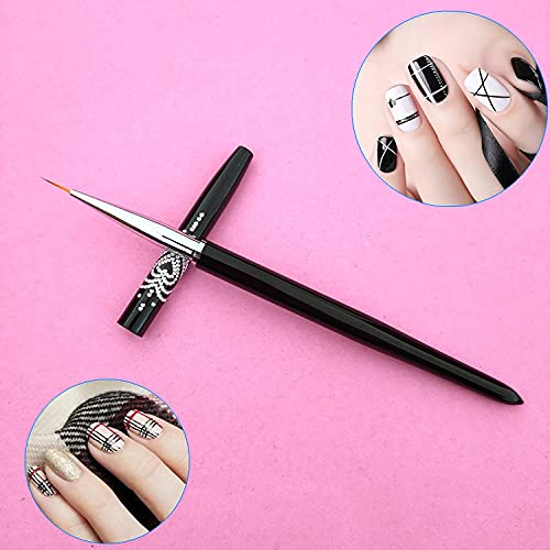 Nail Art Liner Brushes, 7mm/9mm/11mm UV Gel Painting Nail Art Design Brush Metal Handle Nail Drawing Pens (3PCS, Black)