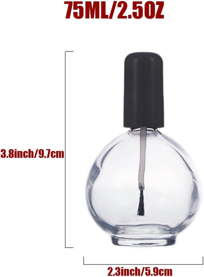 2Pcs 75ml/2.5oz Empty Nail Polish Bottles with Brush Refillable Spherical Clear Glass Containers for DIY Nail Art