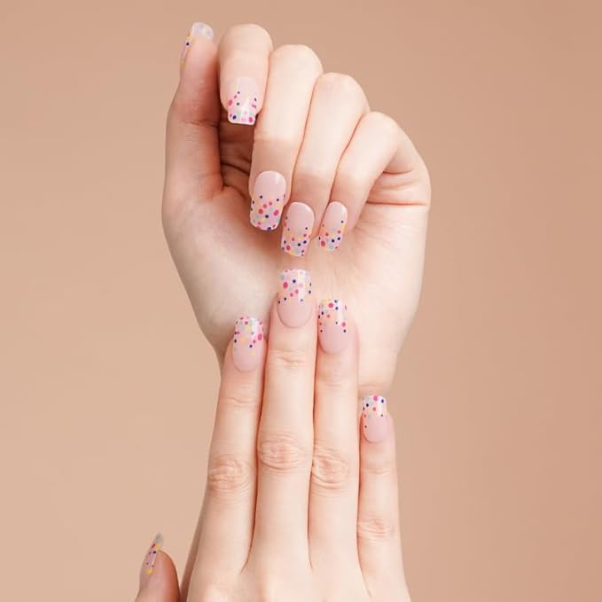 Semi Cured Gel Nail Strips with 20 Pieces - UV Gel Stickers, Manicure Kit, Easy Application Wraps Includes Prep Pads, Nail File, Wooden Stick - UV Light Required (Sprinkles)