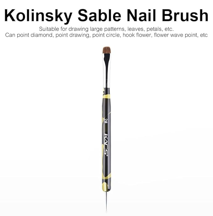 KADS Kolinsky Sable Brush 2 Way Acrylic Professional French Manicure Clean-up Brush Nail Art Brush Nail Dotting Pen (6#+10#)