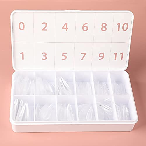 Allkem Soft Gel Nail Tips - 360 pcs XXL Stiletto Nail Extensions Kit - 12 Sizes Extra Extra Long Full Cover Nails - Clear (360 Pieces)