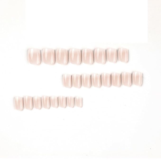 24pcs Nude Press On Nails - Short, Square, Glossy, Full Cover, Reusable False Nails - DIY Manicure Kit
