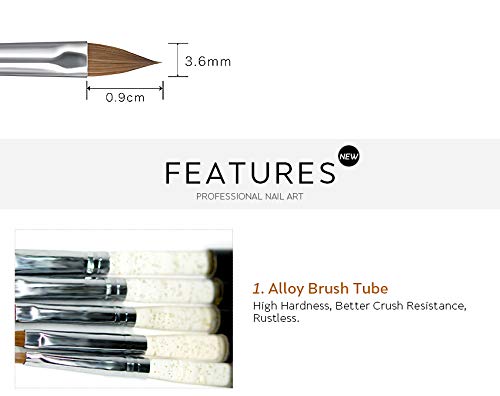 Size 2# Black 100% Kolinsky Sable Acrylic Nail Art Brushes UV Gel Nail Painting Pen Brushes (Size 2)