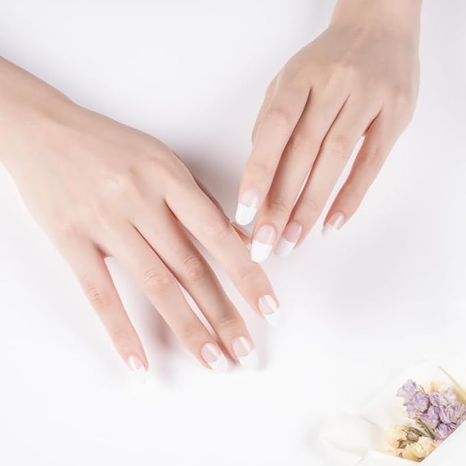 Semi Cured Gel Nail Strips White French Tip Gel Nail Wraps Gift for Women UV Light Required Nail Art Stickers Pegatinas Uñas Nail Decals Nails Sticker