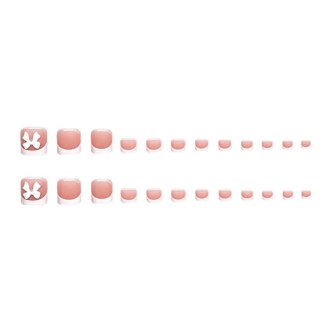 48Pcs Square Press on Nails Medium & Press on Toenails Set, French Tip Fake Nails with White Bow Flowers Designs Short Press on Toe Nails Full Cover Glue on Nails for Women Manicure Kit