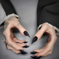 Halloween Press on Nails Black Short Curved Stiletto Handmade Design Stick on Nails Horror Vampire Fake Nails Dragon Cat Claw Press on Nails Matte Acrylic Glue on Nail Thick