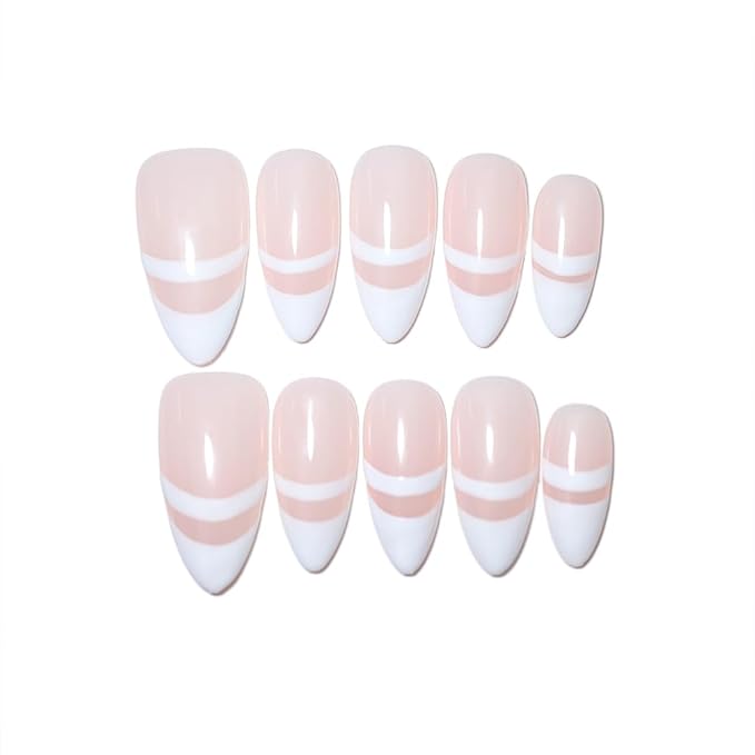 10PCS Luxury Handmade Press On Nails Nude Gradient Cat's Eye with Pearl Bow & Sparkling Rhinestones for Wedding & Party Reusable Almond Fake Nails Design Gift For Women and Girls (L04, XS)