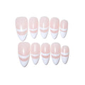 10PCS Luxury Handmade Press On Nails Nude Gradient Cat's Eye with Pearl Bow & Sparkling Rhinestones for Wedding & Party Reusable Almond Fake Nails Design Gift For Women and Girls (L04, XS)