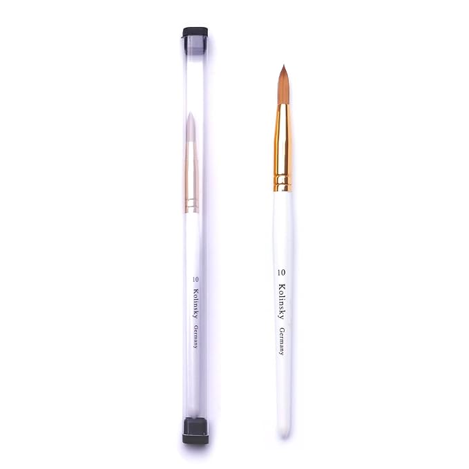 Acrylic Nail Brush Size 10, Kolinsky Acrylic Nail Brush for Acrylic Powder, Application Nail Art Drawing Brush for Extension Nails Carved for Beginners and Professionals (10#, White)
