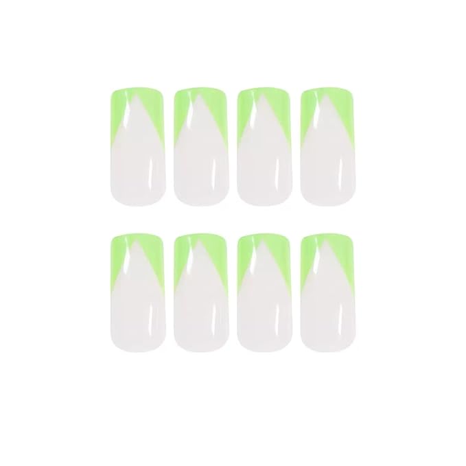 press on nails [24 Pack] Push On Green Beveled French French Nails | Reusable Slides | Thin and Breathable | Comes with Tool Bag | Fingertip Art (Daily, Party, Wedding, Gift)