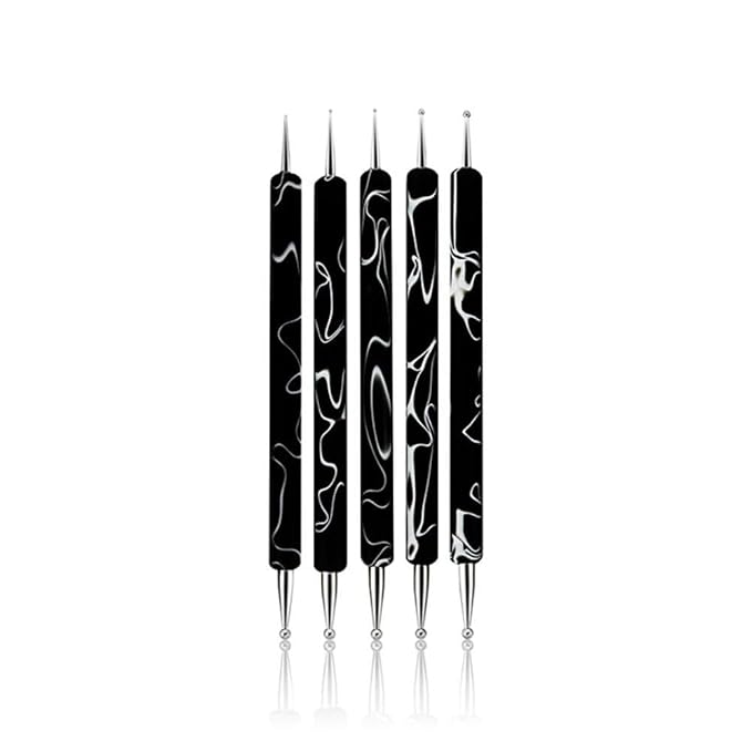 5Pcs Dotting Tools Nail Art Double-Ended Nail Dotting Tool Embossing Stylus Manicure Tools Nail Design, Painting, Sculpting & DIY Decorations Nail Art Tool (Black)