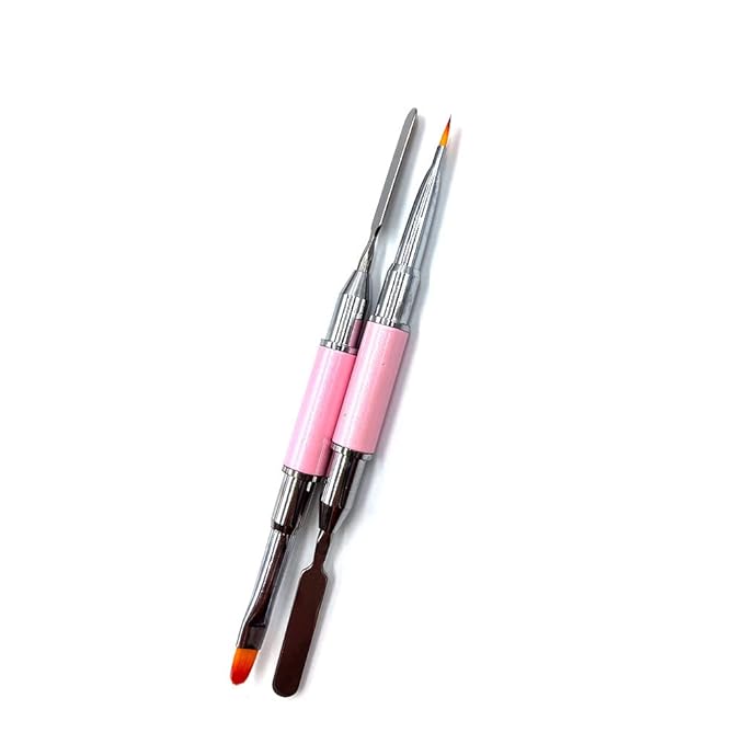 2 Pack of Polygel Brush and Picker Dual-Ended 2 IN 1 Design Stainless Steel Gel Nail Brush Polygel Slice Tool for PolyGel UV Gel Acrylic Nails Extension Quick Building Gel(Light Pink)