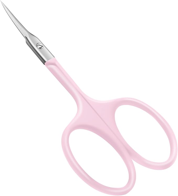 CGBE Manicure Scissors, Extra Fine Eyebrow Scissors for Grooming, Curved Blade Nail Scissors Precise Pointed Tip Grooming Kit for Eyebrow, Eyelash, Trim Nail and Dry Skin, Pink