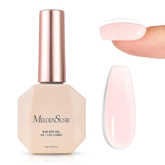 MelodySusie Milky Pink Builder Nail Base Gel for Nails Thickening, Soak Off UV Extension Gel, Rhinestone Nail Glue for Nail Art Design Salon DIY Manicure at Home Gift for Women-004