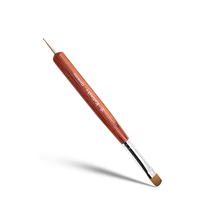 Red, 16# French Nail Art Brush - 2 Way Gel Acrylic Dotting Pen for Manicure, Cuticle Clean Up & Design