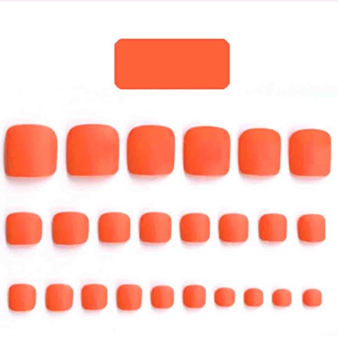 Orange Square Fake Toenails Solid Matte Press on Toe Nails Short Acrylic False Toes Nails Artificial Beach Full Cover Toenail for Women 24 Pcs (Orange)