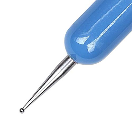 Ivy-L Premium 2 Way French Gel Acrylic Nail Art Kolinsky Brush With Dotting Tool for Professional Manicure Cuticle Clean Up Nail Art Design, Pink Blue Wood Handle (Size 8)