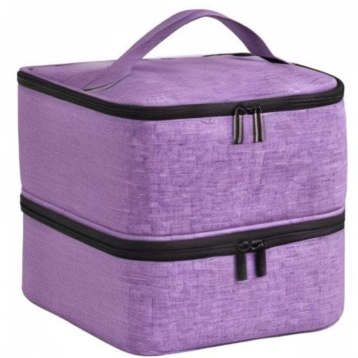 Upgraded Nail Polish Organizer Case - Holds 30 Bottles and 1 Nail Light, Double-layer Nail Bag Organzier Case Nail Polish Storage Bag with Handles (Style B-Purple)