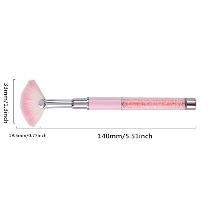 Purple Pink Fan Shape Nail Brush with Rhinestone Handle, Glitter Art Drawing Fan Pen Liner Brush Dust Powder Remover Nail Brush (2 Pack)