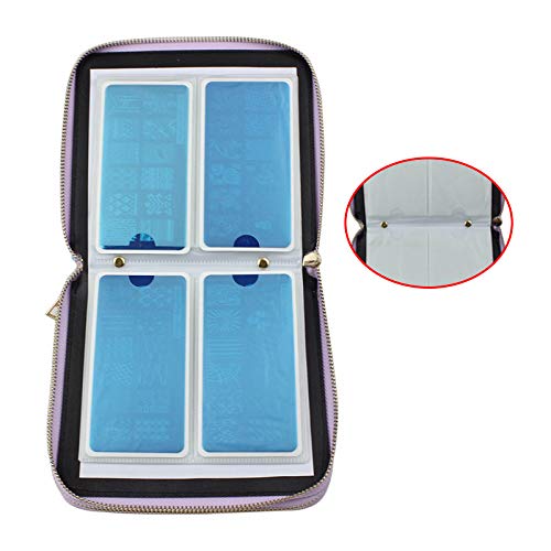 120 Slots Nail Stamping Plate Holder Case Laser Style Rectangular Manicure Nail Art Plate Organizer with Double Zipper Nail Template Case (A)