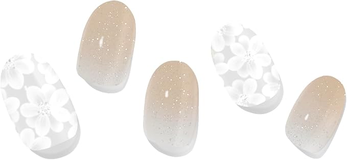 Semi Cured Gel Nail Strips with 20 Pieces - UV Gel Stickers, Manicure Kit, Easy Application Wraps Includes Prep Pads, Nail File, Wooden Stick - UV Light Required (Glazed Petals)