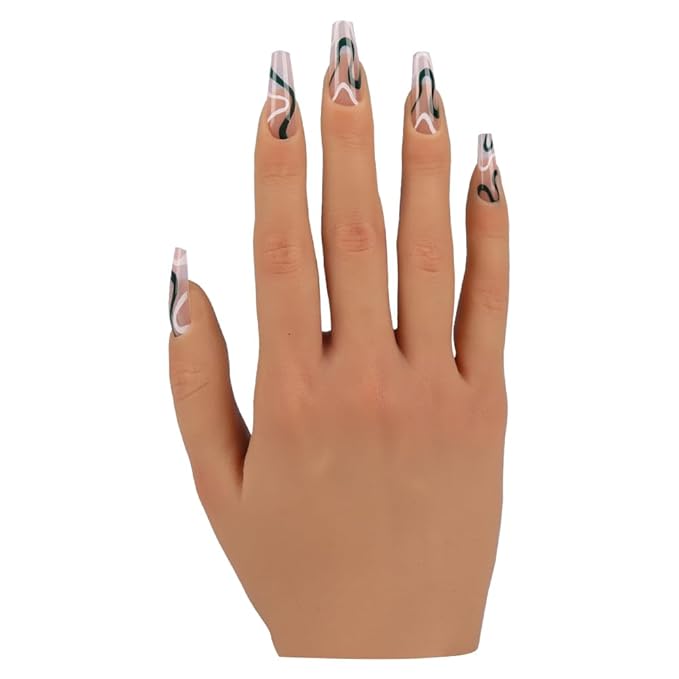 Practice Hand for Acrylic Nails Silicone Female Mannequin Life Size Hand with Insertable Nails for Nail Art Beginners/Nail Salon Artists Single Hand Color 3#