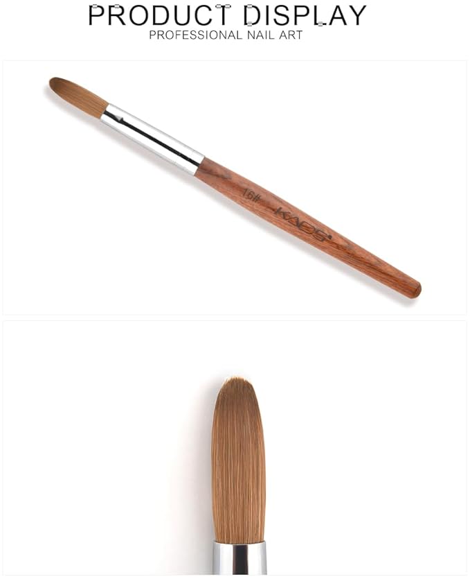 KADS Nail Acrylic Brush Kolinsky Nail Extension Brush Oval Crimped Shaped Sturdy Wooden Handle Acrylic Powder Nail Art Brush Professional Manicure Pedicure (16#)