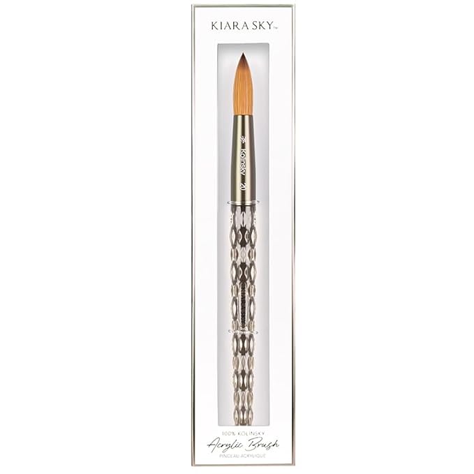 Kiara Sky Acrylic Brush #20 - Black | 100% Pure Kolinsky | Crystal Cut Handle and Acetone Resistant