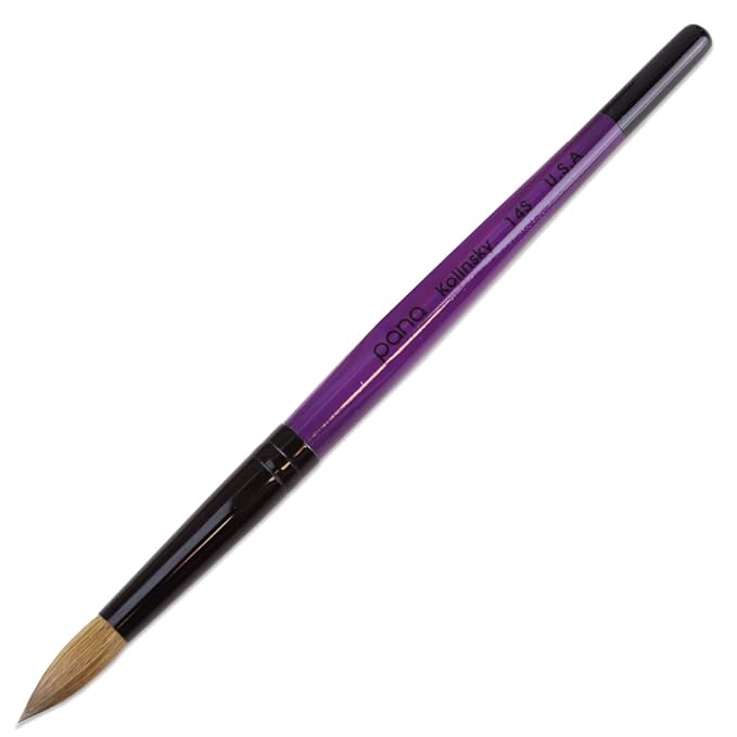 PANA Pure Kolinsky Hair Acrylic Nail Brush - Round Shape Black Ferrule with Purple Wood Handle (Size 14) - for Acrylic Nail Application, Nail Extension, Manicure Pedicure Salon Beginner & Professional
