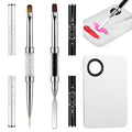 Double Ended Nail Builder Gel Brush and Palette Set,French Tip Brushes Hard Gel,Flat/Oval Nail Brushes,Liner Brush & Spatula,Nail Design Tools for Salon & DIY Use（3PCS）